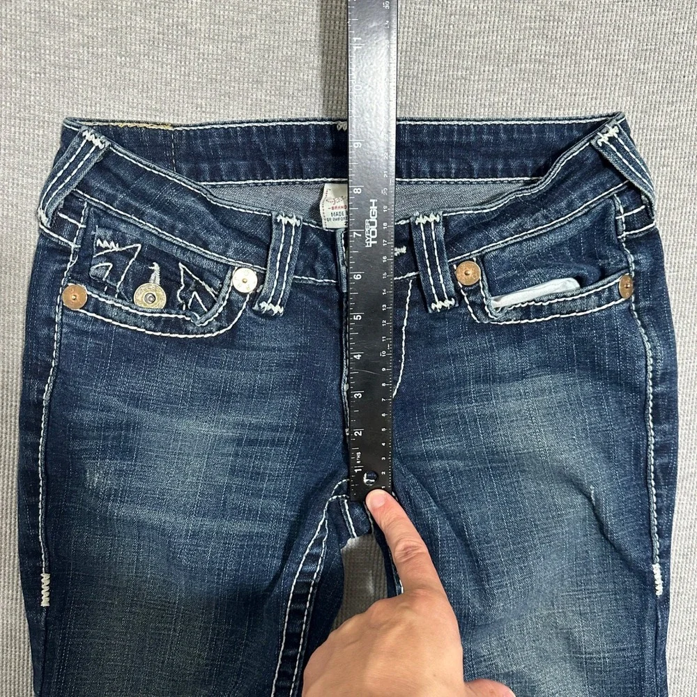 True Religion Joey Big T Dark Wash Denim Bermuda Shorts Women 27 White Stitching